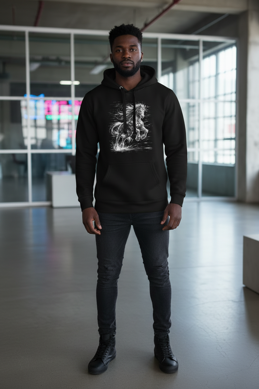 Black male model wearing exact sweatshirt from lifestyle mockup