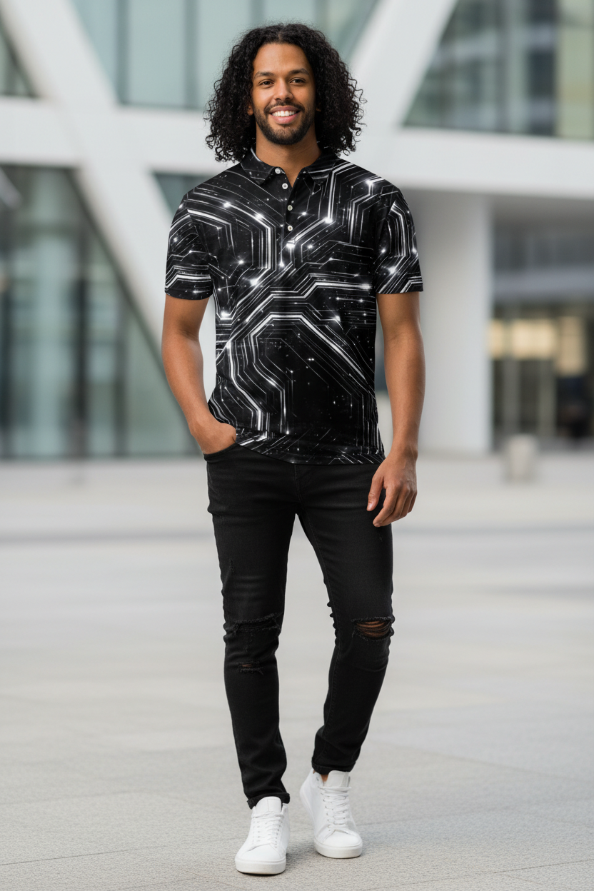 Black male model wearing exact t-shirt mockup design