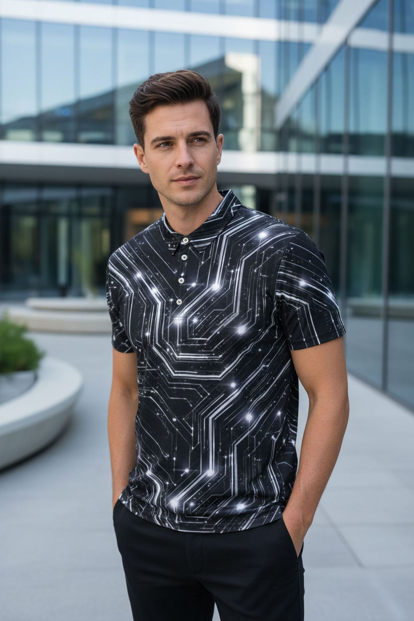 Glitched Circuitry Design Polo Lifestyle Image