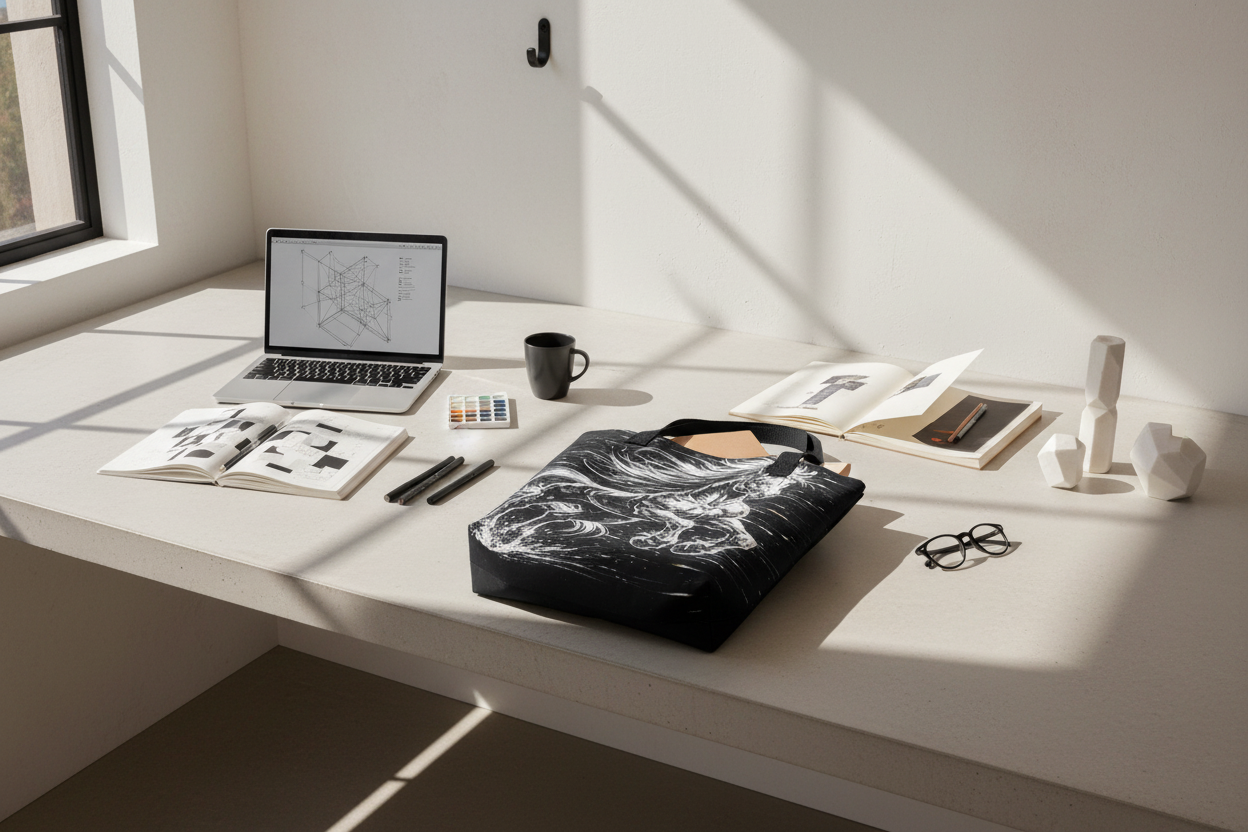 Glitched Gallop Black Tote Bag Lifestyle Image