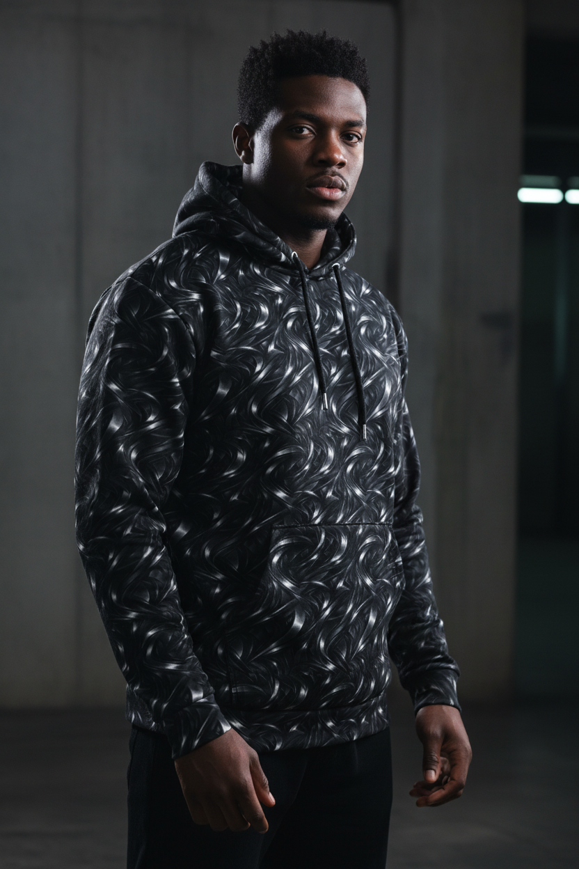 Neo-Futurist Flow Hoodie Portrait