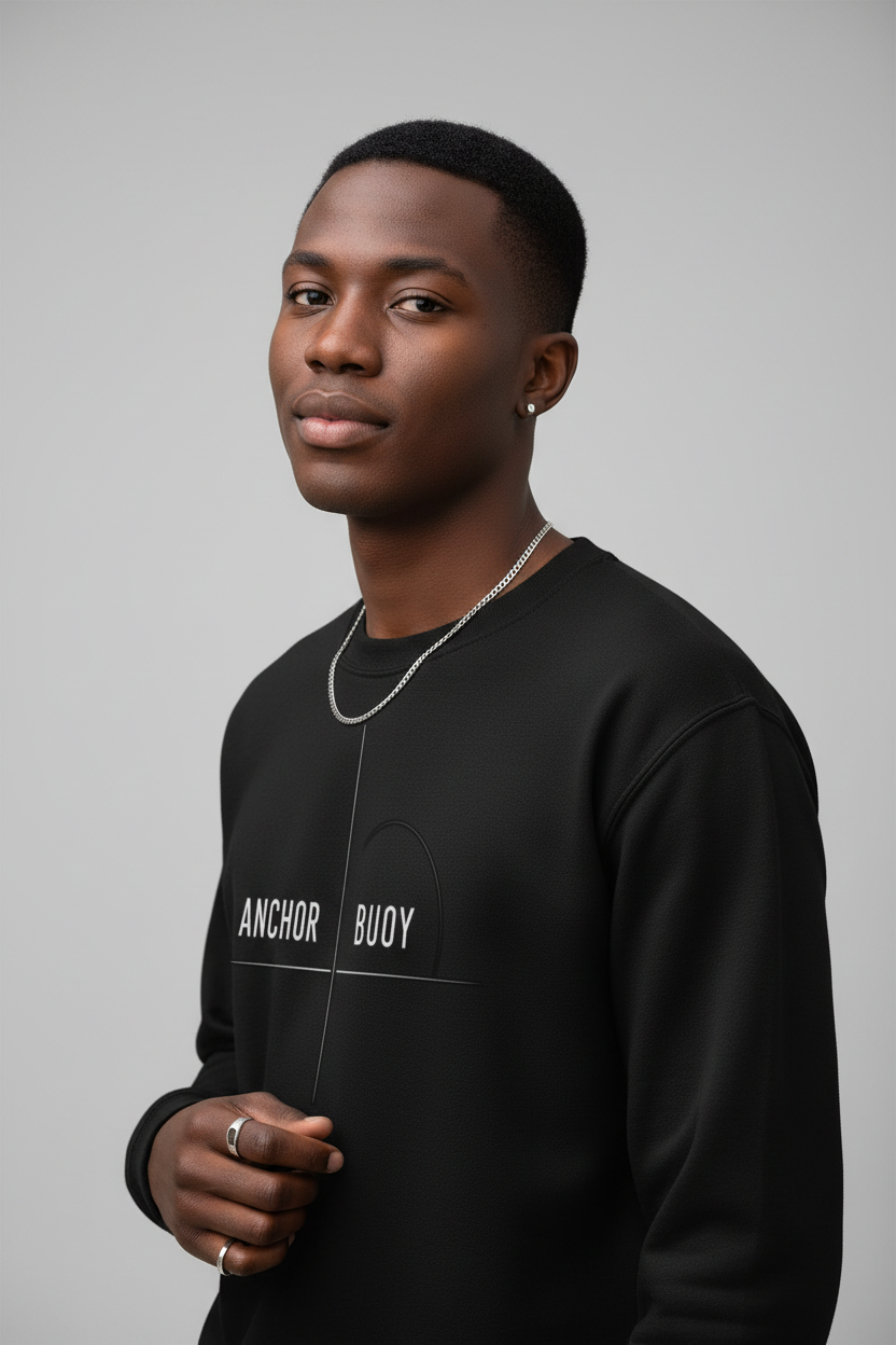 Young African American wearing ANCHOR BUOY sweatshirt